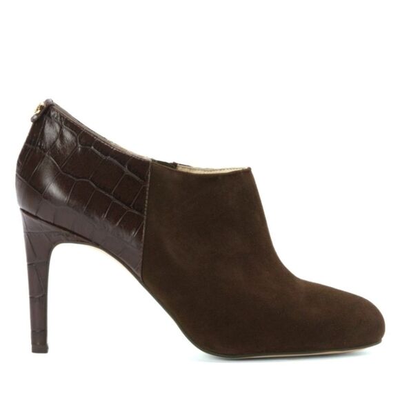 New! MICHAEL KORS Women's Suede Croc Embossed Booties Ankle Boots Brown Shoes - Picture 3 of 10